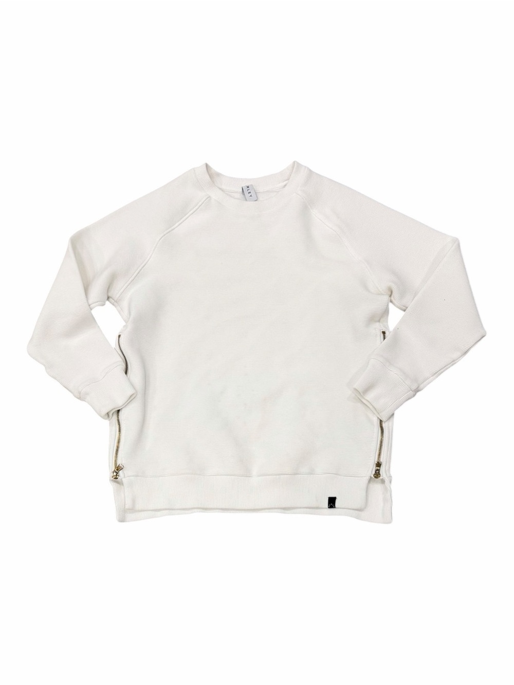 Varley White Ribbed Crewneck Sweatshirt with Side Zippers M